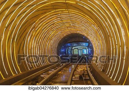 Stock Image - Bund Sightseeing Tunnel at Waterfront The Bund, Pudong, Shanghai, China, Asia. Fotosearch