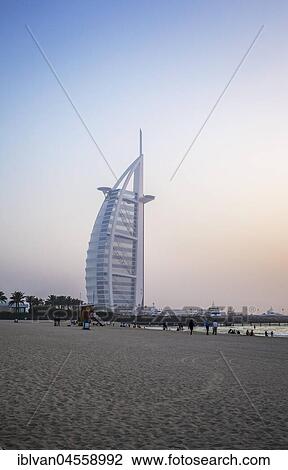 Burj Al Arab Luxury Hotel, from Jumeirah Public Beach at sunset, Dubai, United Arab Emirates, Middle East, Asia View Large Photo Image Stock Image - Burj Al Arab Luxury Hotel, from Jumeirah Public Beach at sunset, Dubai, United Arab Emirates, Middle East, Asia. Fotosearch