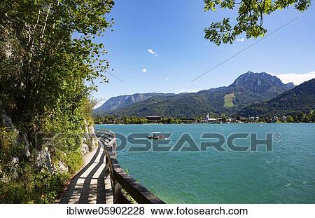 Stock Photo - Bürglsteig with Rettenkogel, Strobl am Wolfgangsee, Salzkammergut, Country Salzburg, Austria, Europe. Fotosearch