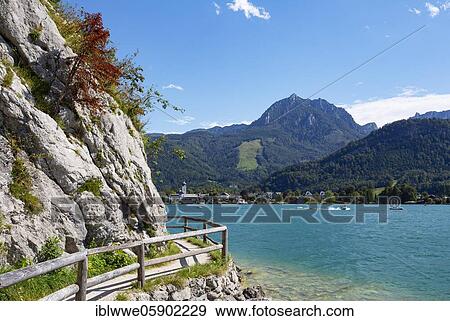 Stock Photo - Bürglsteig with Rettenkogel, Strobl am Wolfgangsee, Salzkammergut, Country Salzburg, Austria, Europe. Fotosearch