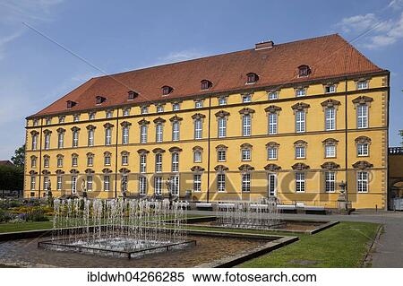 Castle garden with fountain, castle and university, Osnabruck, Lower Saxony, Germany, Europe View Large Photo Image Stock Photography - Castle garden with fountain, castle and university, Osnabruck, Lower Saxony, Germany, Europe. Fotosearch