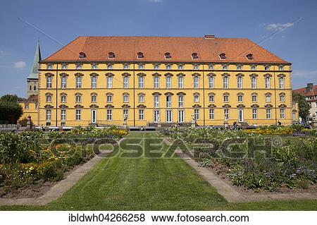 Stock Photo - Castle garden with the castle and university, Osnabruck, Lower Saxony, Germany, Europe. Fotosearch