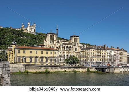 Cathedral Saint Jean at the river Saone, Lyon, Auvergne Rhone Alpes, France, Europe View Large Photo Image Stock Photo - Cathedral Saint Jean at the river Saone, Lyon, Auvergne Rhone Alpes, France, Europe. Fotosearch