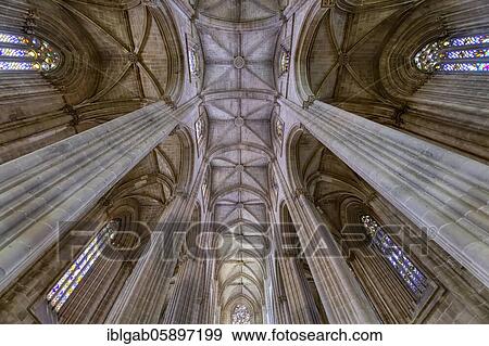 Stock Photo - Central nave ceiling, Dominican Monastery of Batalha or Saint Mary of the Victory Monastery, Batalha, Leiria district, Portugal, Europe. Fotosearch