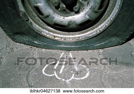 Chalk drawing, air escapes from flat tire, Berlin, Germany, Europe View Large Photo Image Stock Photo - Chalk drawing, air escapes from flat tire, Berlin, Germany, Europe. Fotosearch