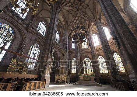 Stock Photography - Chancel with angel's greeting by Veit Stoss, Engelsgruss, sacrament chest by Adam Kraft and altar, St. Lorenz Church, Nuremberg, Middle Franconia, Franconia, Bavaria, Germany, Europe. Fotosearch