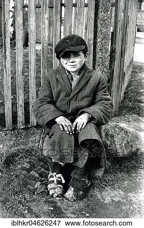 Stock Photo - Child without shoes, ca. 1945/1946, Leipzig, Germany, Europe. Fotosearch