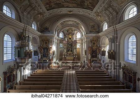 Picture - Church, St. Nicholas Church, interior, Tannheim, Tannheim Valley, Tyrol, Austria, Europe. Fotosearch