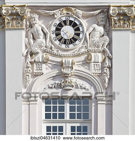Stock Image - Clock at the historical town hall, Bonn, North Rhine-Westphalia, Germany, Europe. Fotosearch