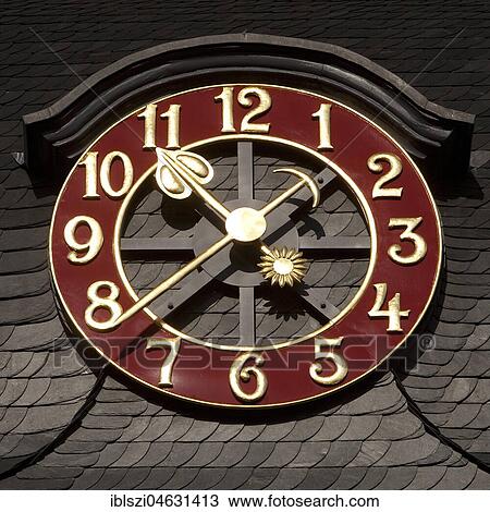 Clock on the slate roof of adult education center, Bonn, North Rhine-Westphalia, Germany, Europe View Large Photo Image Stock Image - Clock on the slate roof of adult education center, Bonn, North Rhine-Westphalia, Germany, Europe. Fotosearch