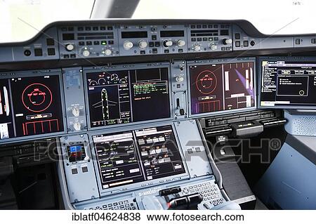 Stock Photo - Cockpit displays, Lufthansa, Airbus A350-900, Munich Airport, Upper Bavaria, Germany, Europe. Fotosearch