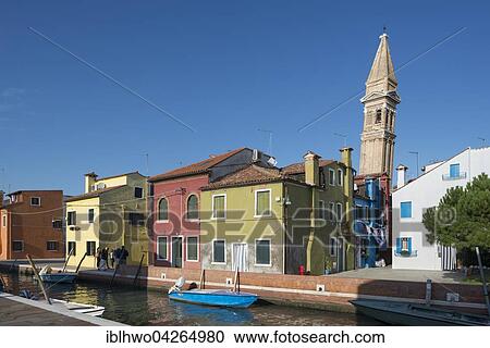 Colorful houses in Burano, Fondamenta del Pizzo, Rio de la Giudecca, leaning tower of San Martino Church, Burano, Venice, Veneto, Italy, Europe View Large Photo Image Stock Image - Colorful houses in Burano, Fondamenta del Pizzo, Rio de la Giudecca, leaning tower of San Martino Church, Burano, Venice, Veneto, Italy, Europe. Fotosearch