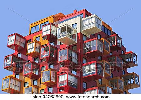 Colorful residential tower, Ting 1, with balconies and colourful facades, detail, architect Gert Wingardh, Ornskoldsvik, Vasternorrland County, Angermanlan Province, Sweden, Europe View Large Photo Image Stock Image - Colorful residential tower, Ting 1, with balconies and colourful facades, detail, architect Gert Wingardh, Ornskoldsvik, Vasternorrland County, Angermanlan Province, Sweden, Europe. Fotosearch