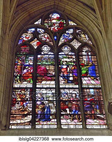 Colorful stained glass window, late Gothic period, 16th century, Paroisse Saint Merri, Holy Medericus, Paris, Ile de France, France, Europe View Large Photo Image Stock Photo - Colorful stained glass window, late Gothic period, 16th century, Paroisse Saint Merri, Holy Medericus, Paris, Ile de France, France, Europe. Fotosearch
