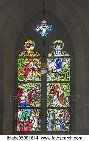 Colourful stained glass window, Monastery Church of the Heart of Jesus, Archabbey of St. Ottilien, Upper Bavaria, Bavaria, Germany, Europe View Large Photo Image Picture - Colourful stained glass window, Monastery Church of the Heart of Jesus, Archabbey of St. Ottilien, Upper Bavaria, Bavaria, Germany, Europe. Fotosearch