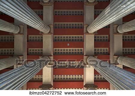 Stock Image - Columns with Doric ceiling construction, Propylaea, architect Leo von Klenze, Konigsplatz, Munich, Bavaria, Upper Bavaria, Germany, Europe. Fotosearch