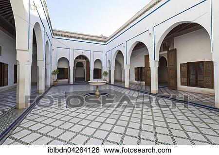 Stock Photograph - Courtyard, Bahia Palace, Palais de la Bahia, Marrakech, Morocco, Africa. Fotosearch