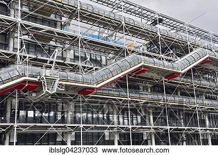 Stock Image - Covered outdoor staircase, Museum of Modern Art, Centre Pompidou, Marais, Paris, Ile De Fance, France, Europe. Fotosearch