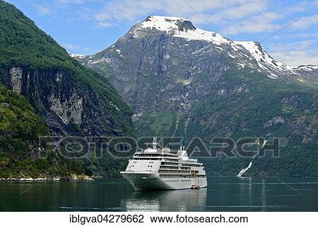 Cruise ship Silver Whisper in the Geirangerfjord, Geiranger, Norway, Europe View Large Photo Image Stock Image - Cruise ship Silver Whisper in the Geirangerfjord, Geiranger, Norway, Europe. Fotosearch
