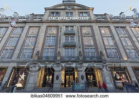 Stock Image - De Bijenkorf, traditional department store on the Dam, Christmas decoration, Amsterdam, Holland, Netherlands. Fotosearch