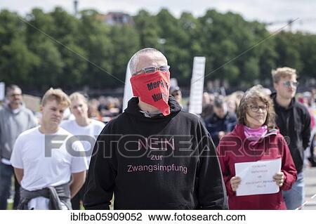 Stock Image - Demonstration against corona measures on 16 May 2020 at Theresienwiese, Munich, Bavaria, Germany, Europe. Fotosearch