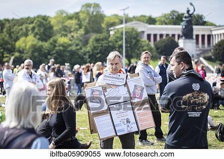 Stock Photography - Demonstration against corona measures on 16 May 2020 at Theresienwiese, Munich, Bavaria, Germany, Europe. Fotosearch