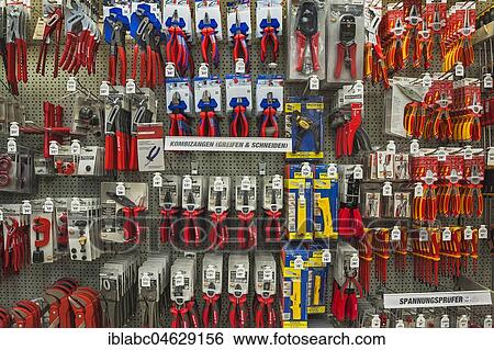 Stock Photograph - DIY store, various pliers, Bavaria, Germany, Europe. Fotosearch