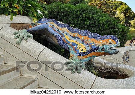 Dragon or El drac, mosaic at the main entrance to Park Guell, Barcelona, Catalonia, Spain, Europe View Large Photo Image Stock Image - Dragon or El drac, mosaic at the main entrance to Park Guell, Barcelona, Catalonia, Spain, Europe. Fotosearch