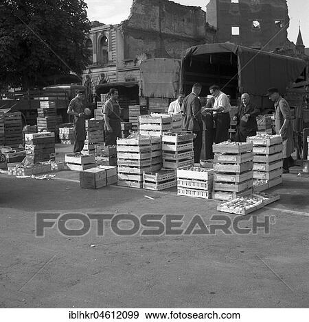 Stock Photo - Eggs, Freiburger Münstermarkt, approx. 1945 to 1955, Freiburg, Germany, Europe. Fotosearch