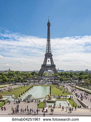 Stock Image - Eiffel Tower, Tour Eiffel, Trocadero, the Trocadero gardens, Paris, Ile-de-France, France, Europe. Fotosearch