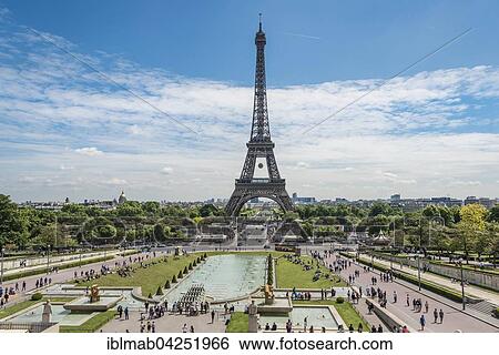 Stock Photograph - Eiffel Tower, Tour Eiffel, Trocadero, the Trocadero gardens, Paris, Ile-de-France, France, Europe. Fotosearch