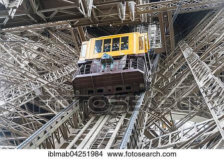 Picture - Elevator in the Eiffel Tower, Paris, Ile de France, France, Europe. Fotosearch