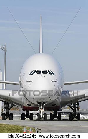 Emirates, Airbus, A380-800, Roll Out on Runway South, Munich Airport, Upper Bavaria, Germany, Europe View Large Photo Image Stock Photography - Emirates, Airbus, A380-800, Roll Out on Runway South, Munich Airport, Upper Bavaria, Germany, Europe. Fotosearch