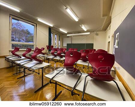 Empty classroom, seated, single tables without distance rule, Corona crisis, Germany, Europe View Large Photo Image Stock Image - Empty classroom, seated, single tables without distance rule, Corona crisis, Germany, Europe. Fotosearch