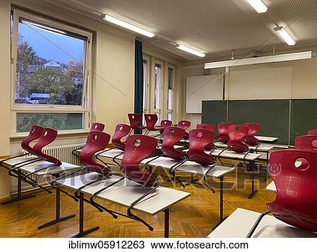 Empty classroom, seated, single tables without distance rule, Corona crisis, Germany, Europe View Large Photo Image Stock Image - Empty classroom, seated, single tables without distance rule, Corona crisis, Germany, Europe. Fotosearch