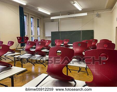 Empty classroom, seated, single tables without distance rule, Corona crisis, Germany, Europe View Large Photo Image Stock Photo - Empty classroom, seated, single tables without distance rule, Corona crisis, Germany, Europe. Fotosearch