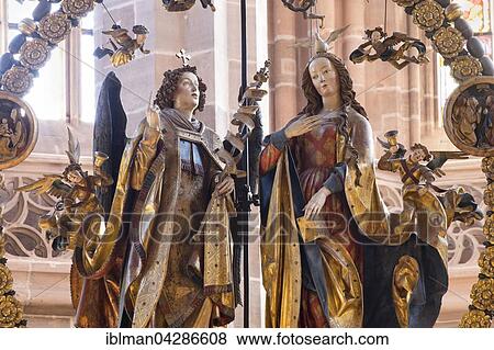 Engelsgruss, angel's greeting, by Veit Stoss, St. Lorenz Church, Nuremberg, Middle Franconia, Franconia, Bavaria, Germany, Europe View Large Photo Image Stock Photo - Engelsgruss, angel's greeting, by Veit Stoss, St. Lorenz Church, Nuremberg, Middle Franconia, Franconia, Bavaria, Germany, Europe. Fotosearch