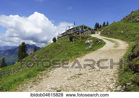 Stock Photo - Enzianhütte, mountain hut at Hochgern, Marquartstein, Upper Bavaria, Bavaria, Germany, Europe. Fotosearch