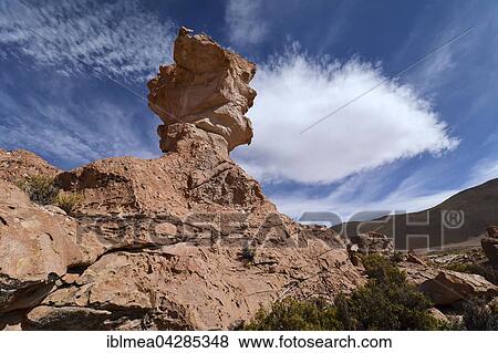 Stock Photo - Eroded rock pinnacle, Valle de las Rocas, rocky valley, Uyuni, Altiplano, border triangle, Bolivia, Argentina, Chile, South America. Fotosearch