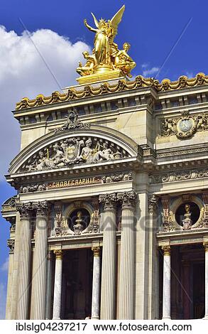 Stock Photo - Facade with columns and gilded statue, Opera Garnier, Paris, Ile De Fance, France, Europe. Fotosearch