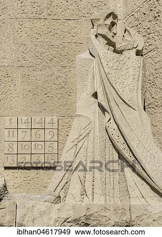 Figure of the Passion Façade and Magic Square, Sagrada Familia by Antoni Gaudi, Barcelona, Catalonia, Spain, Europe View Large Photo Image Stock Photo - Figure of the Passion Façade and Magic Square, Sagrada Familia by Antoni Gaudi, Barcelona, Catalonia, Spain, Europe. Fotosearch