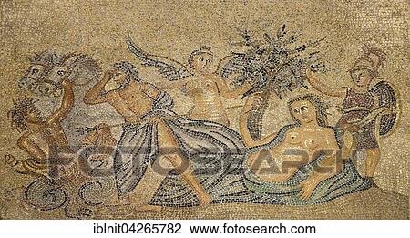 Stock Image - Floor mosaic in the Grand Master's Palace, Rhodes Town, Rhodes, Dodecanese, Greece, Europe. Fotosearch