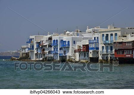 Former captain's houses in Little Venice, Chora or Mykonos Town, Mykonos, Cyclades, Greece, Europe View Large Photo Image Stock Image - Former captain's houses in Little Venice, Chora or Mykonos Town, Mykonos, Cyclades, Greece, Europe. Fotosearch