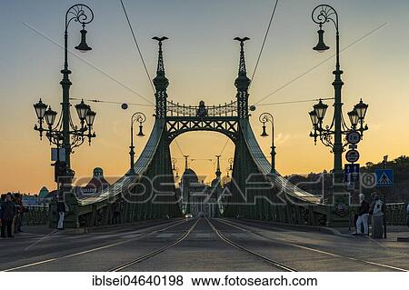 Freiheitsbrücke at dusk, Budapest, Hungary, Europe View Large Photo Image Stock Photo - Freiheitsbrücke at dusk, Budapest, Hungary, Europe. Fotosearch