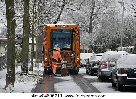 Stock Photo - Garbage collection in winter, Stuttgart, Baden-Württemberg, Germany, Europe. Fotosearch