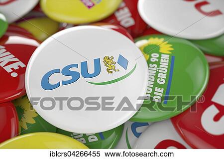 Stock Photography - German political party CSU button in front between other governing party buttons. Fotosearch