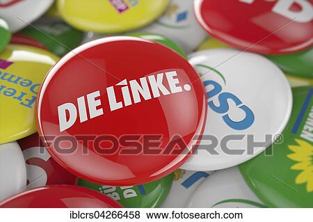 Stock Photo - German political party Die Linke button in front between other governing party buttons. Fotosearch