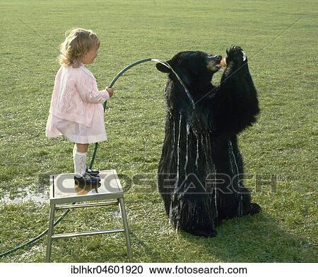 Girl shower bear with garden hose, England, Great Britain View Large Photo Image Stock Image - Girl shower bear with garden hose, England, Great Britain. Fotosearch