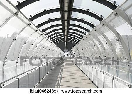 Stock Photo - Glass-tunnel tube, S-Bahn station at the airport "Besucherpark", Munich Airport, Oberbayern, Germany, Europe. Fotosearch