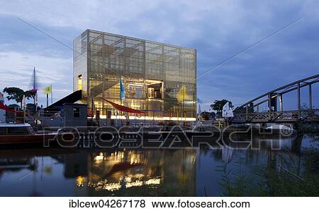 Stock Photo - Golden Pavilion of Arts and Culture with Elbparkbrucke bridge, Elbpark Entenwerder, Rothenburgsort, Hamburg. Fotosearch